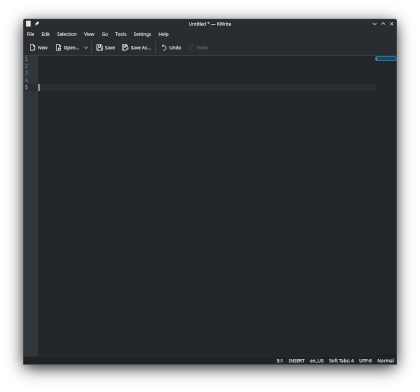 a kwrite text editor opened with a blank new document